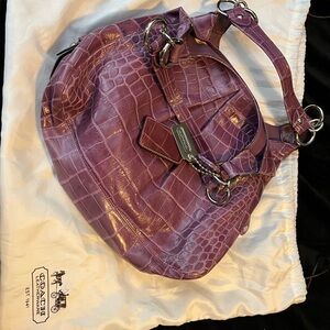 Coach Purple Croc-Embossed Shoulder Bag with Gold Hardware